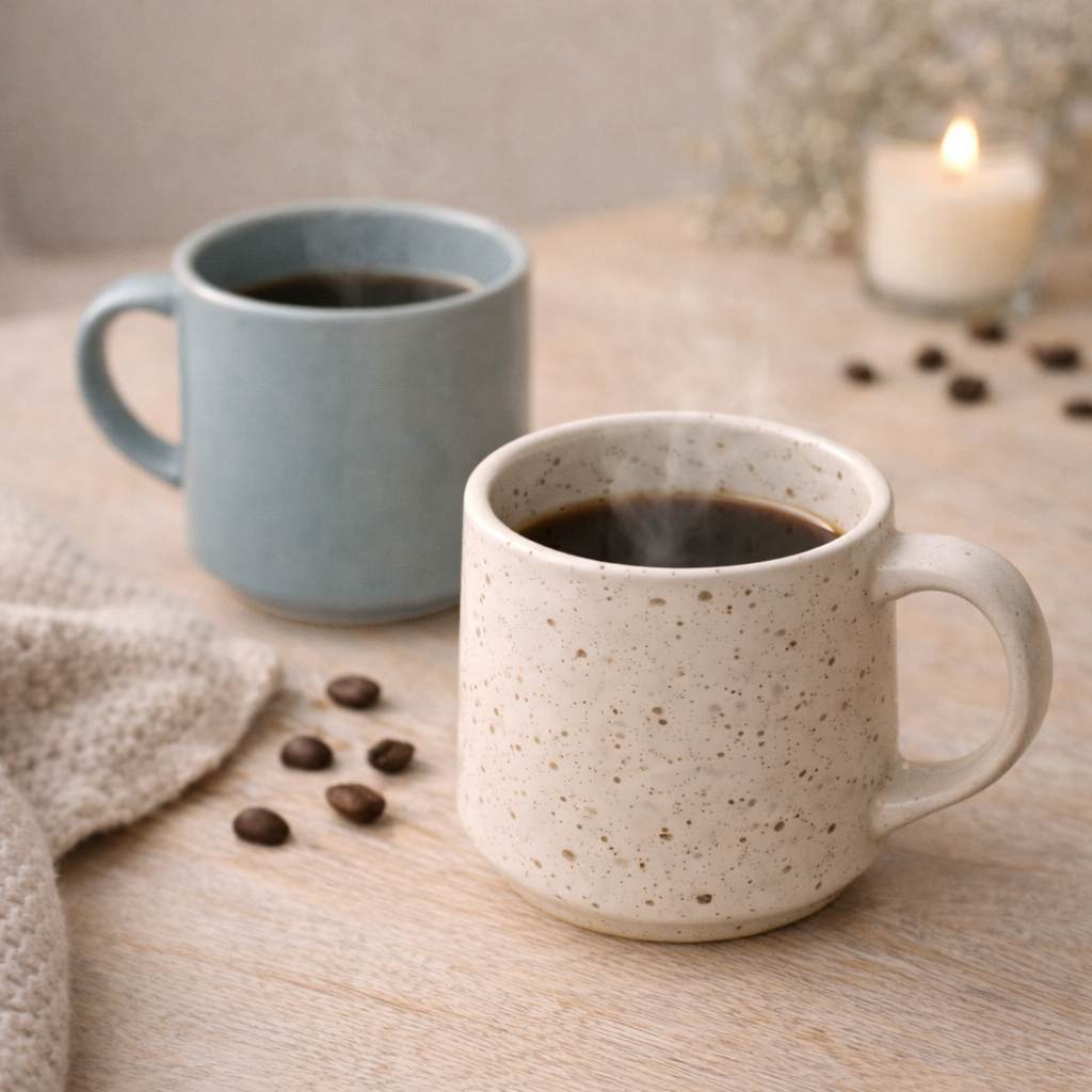 Close-up of coffee mugs during a relaxing coffee moment