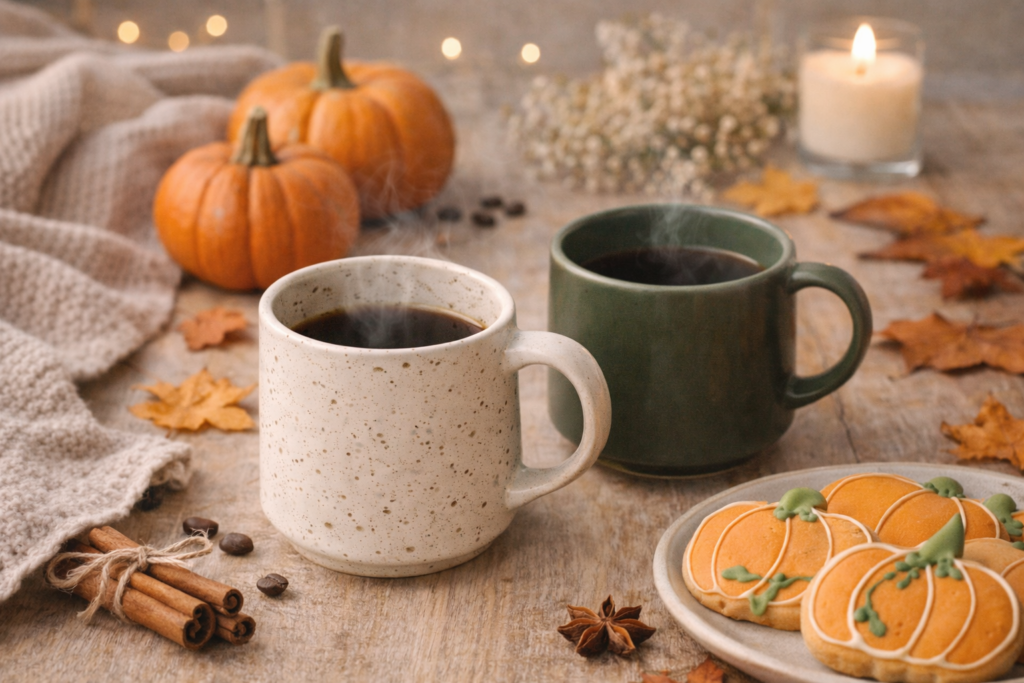 Autumn delights with coffee mugs