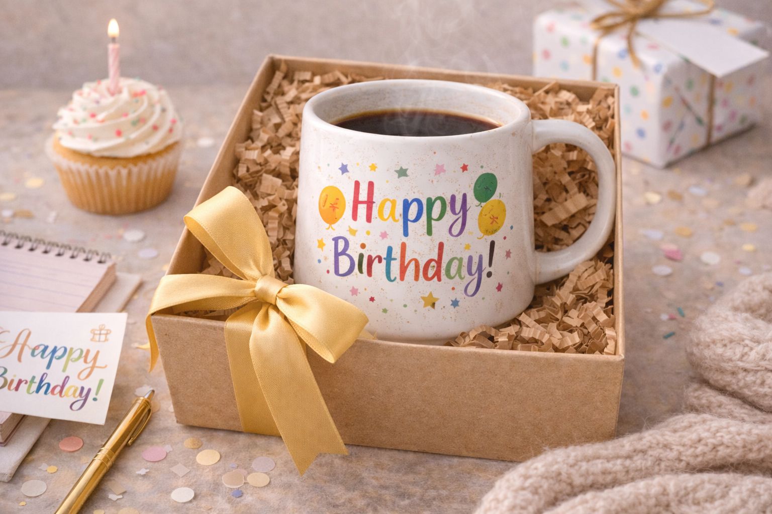 Original coffee mugs styled as thoughtful birthday gifts