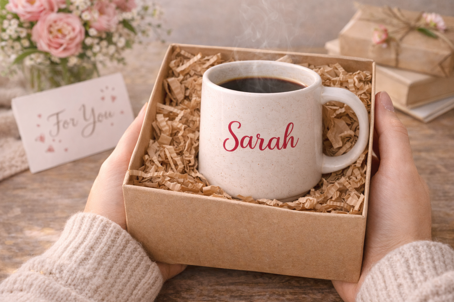 Everyday coffee mug gift used in a cozy daily moment