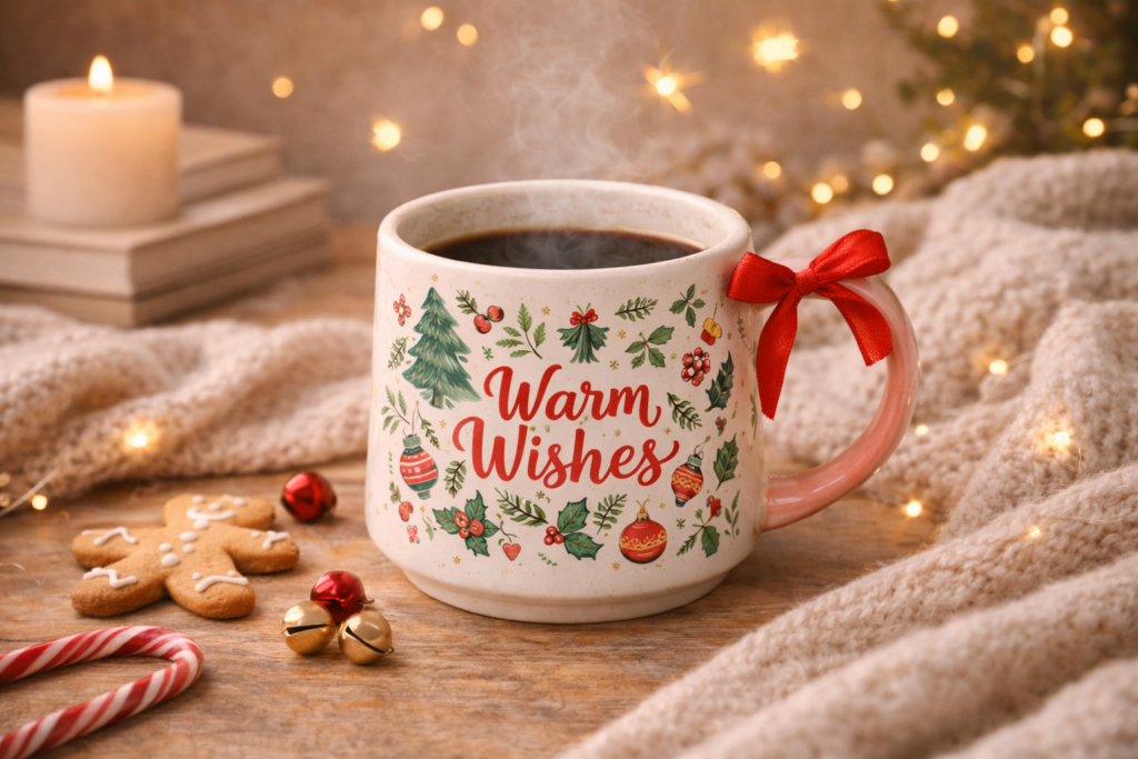 Seasonal coffee mug gift styled for a cozy moment