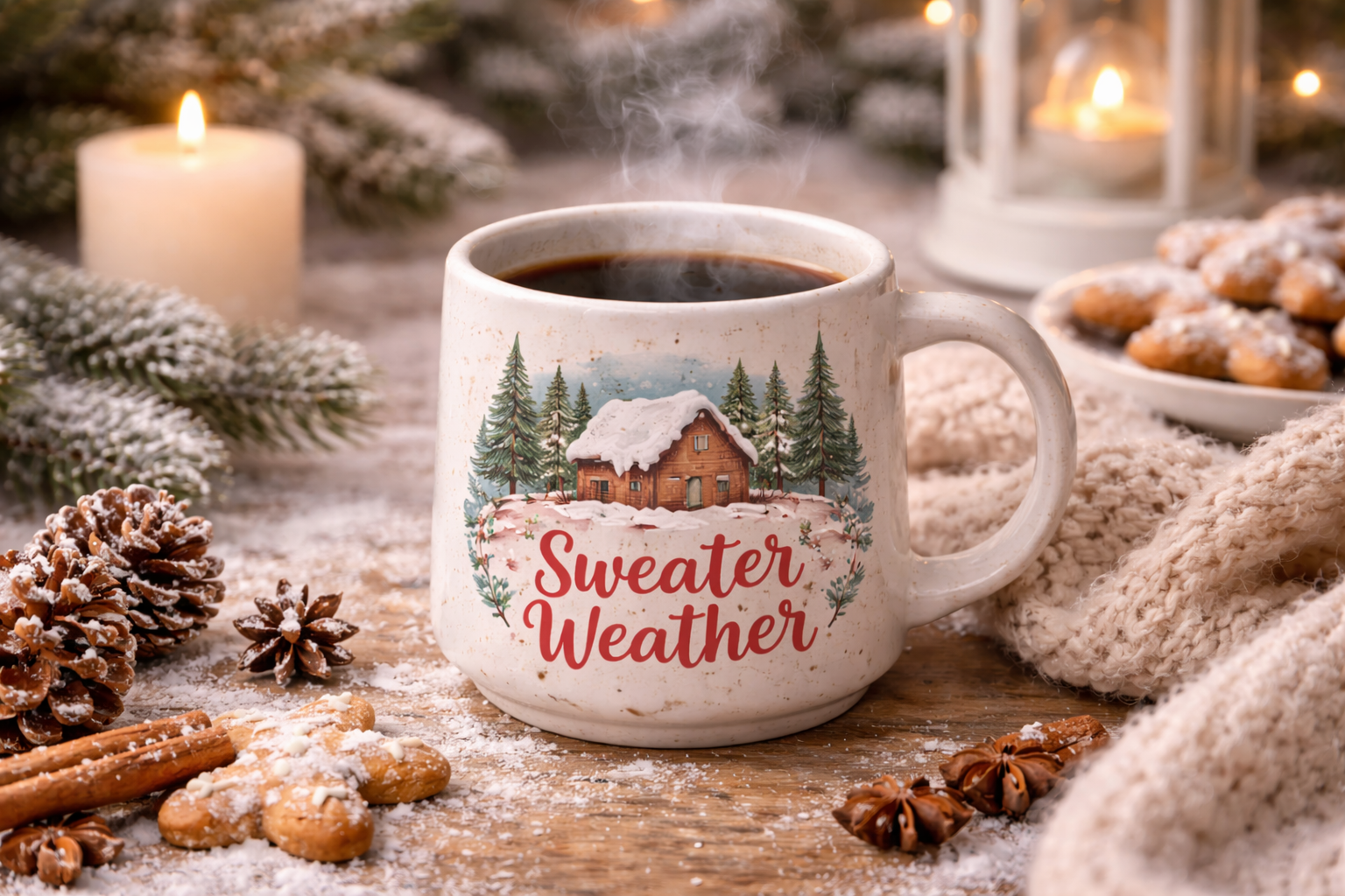 Seasonal coffee mug styled for a cozy holiday moment